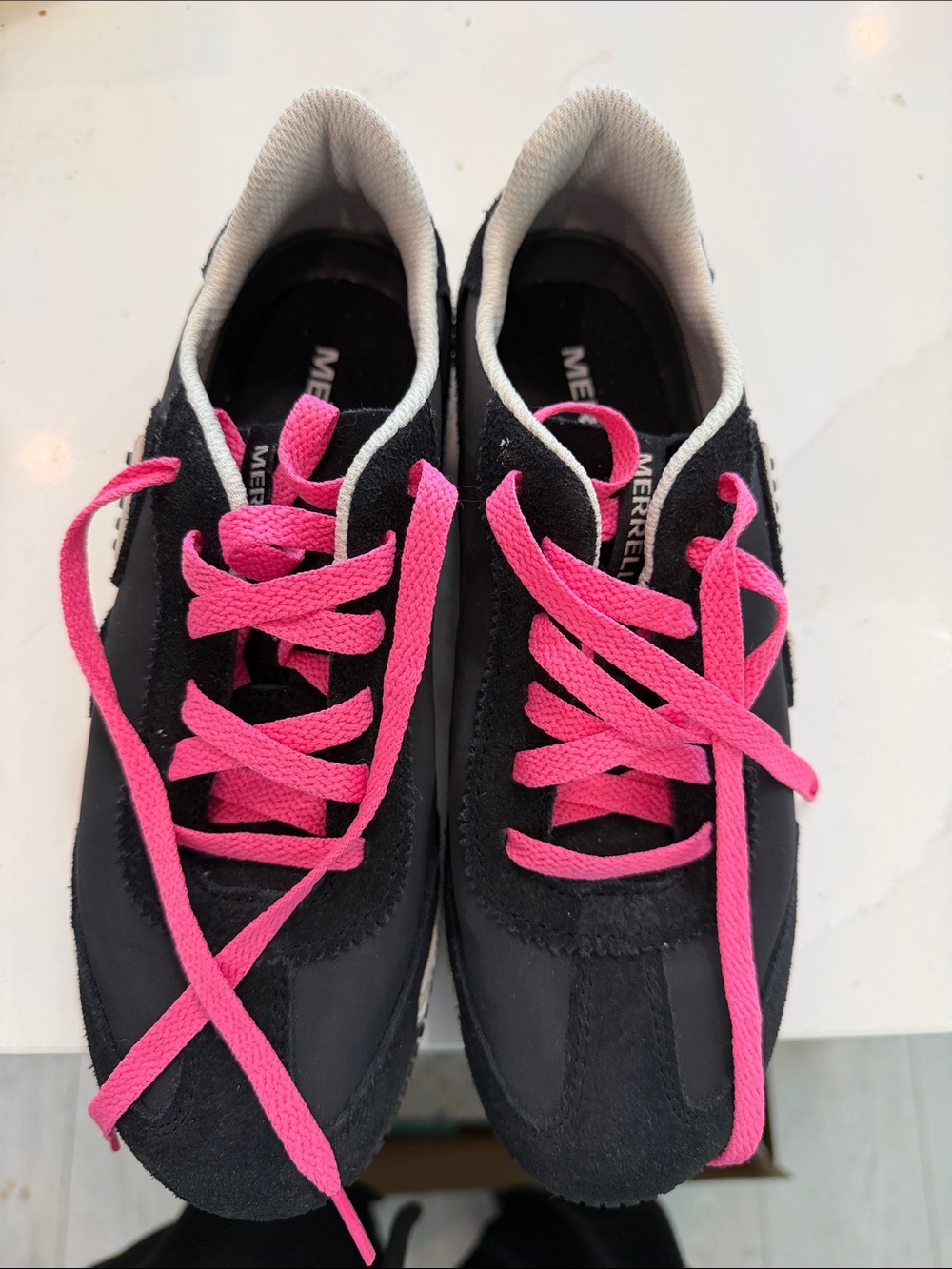 Merrell Black Sneakers with Bright Pink Laces only worn once